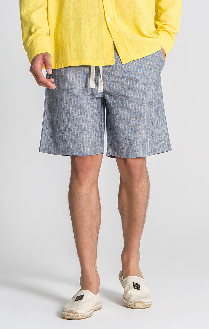 shorts / Blue Linen Striped Shorts