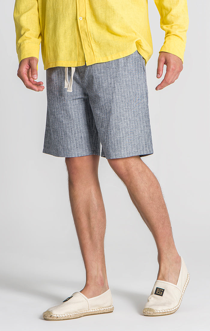 shorts / Blue Linen Striped Shorts