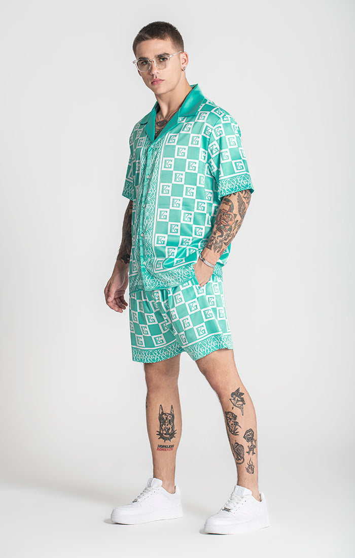 shirts / Green Checkers Satin Shirt