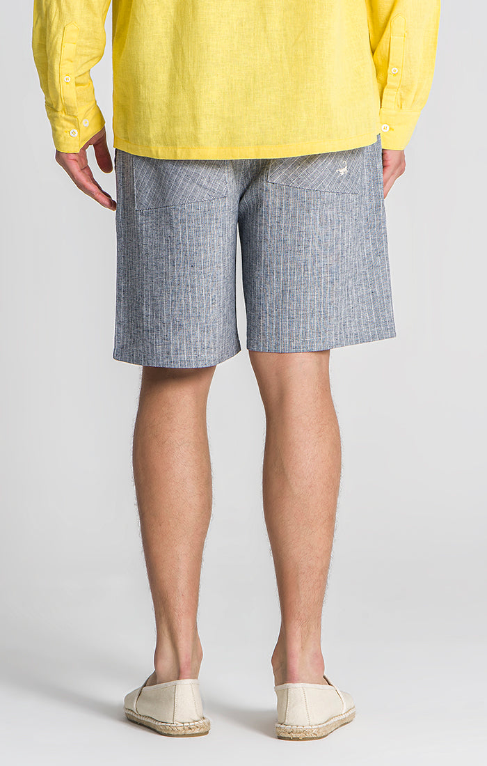 shorts / Blue Linen Striped Shorts