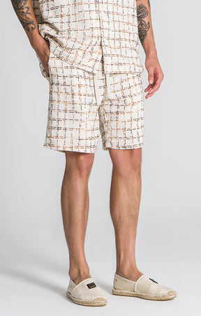 shorts / Beige Linen Check Shorts