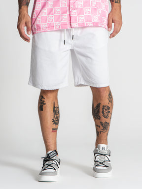 White GK Elastic Waist Shorts