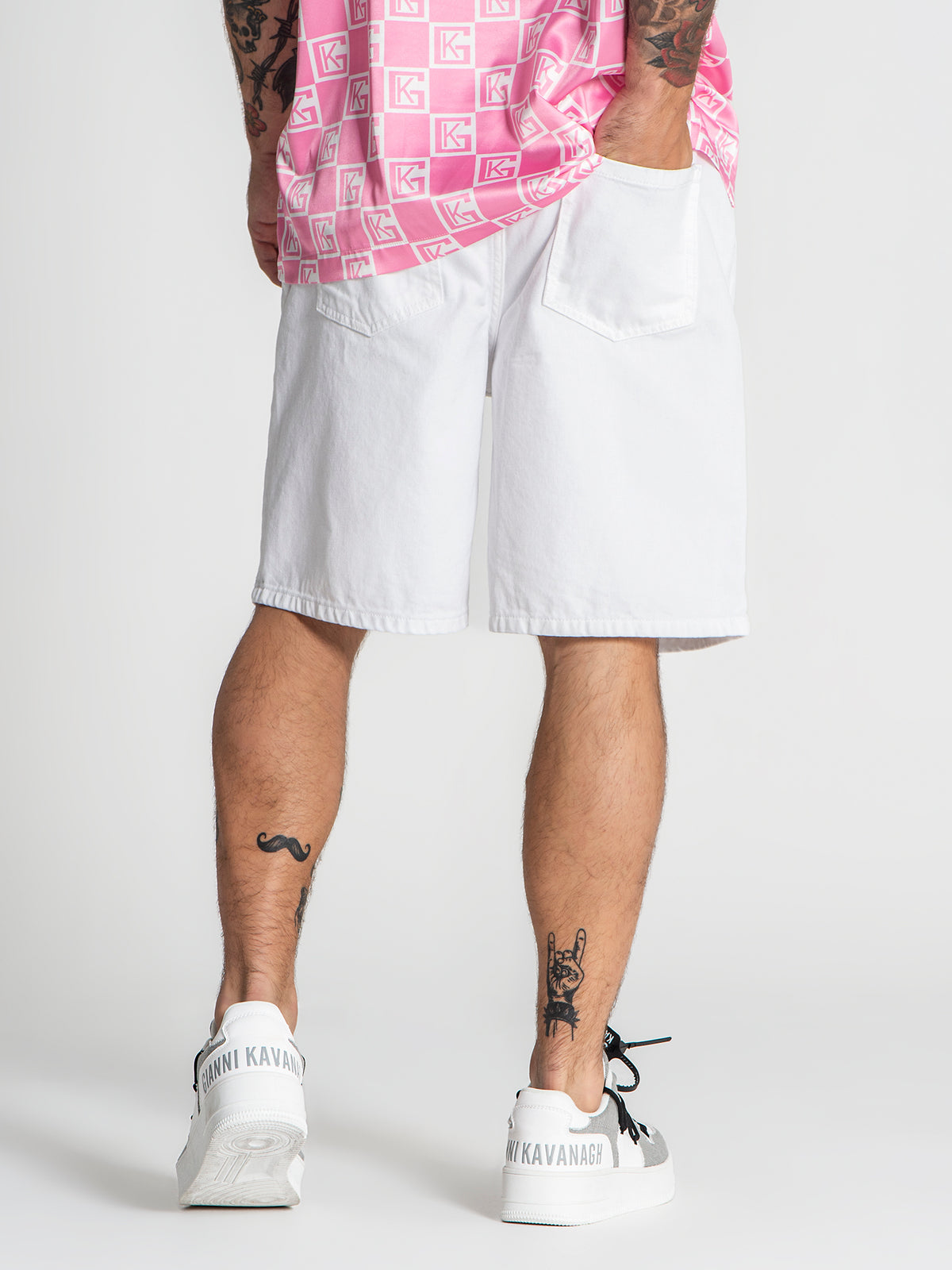 White GK Elastic Waist Shorts