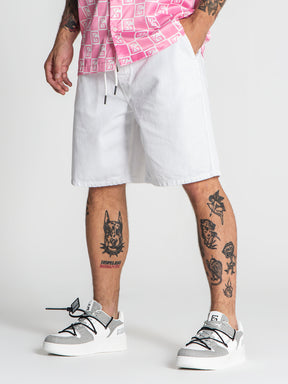 White GK Elastic Waist Shorts