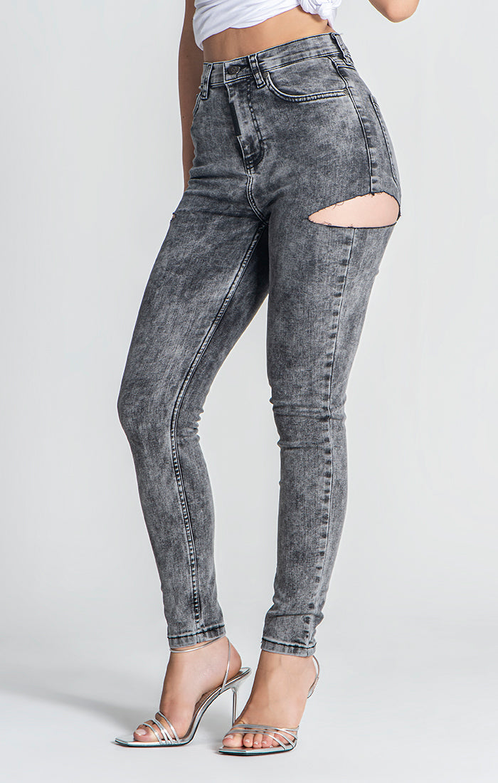 Grey Nostalgia Cut Out Skinny Jeans