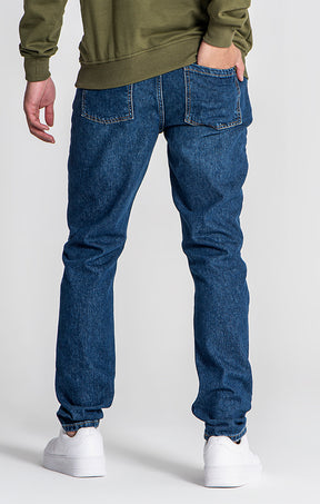 Dark Blue GK Ripped Straight-Leg Jeans