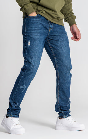 Dark Blue GK Ripped Straight-Leg Jeans