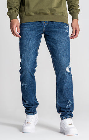 Dark Blue GK Ripped Straight-Leg Jeans