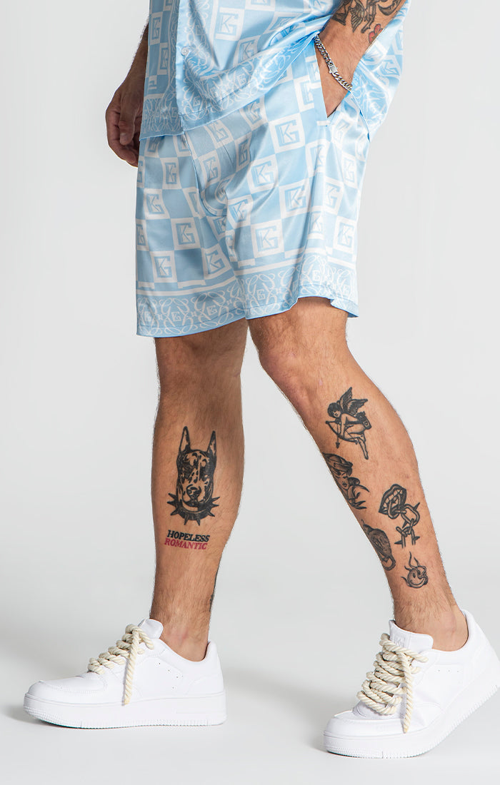 Blue Checkers Satin Shorts