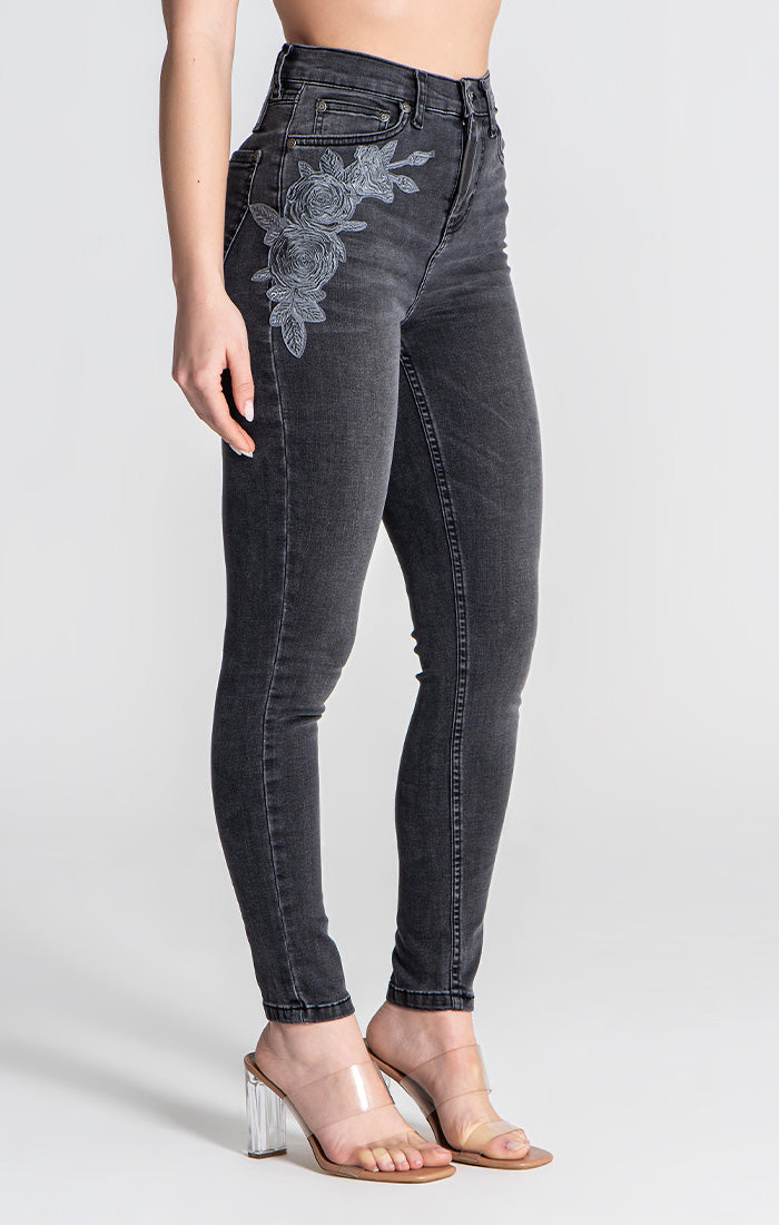 Black Rose Patch Jeans