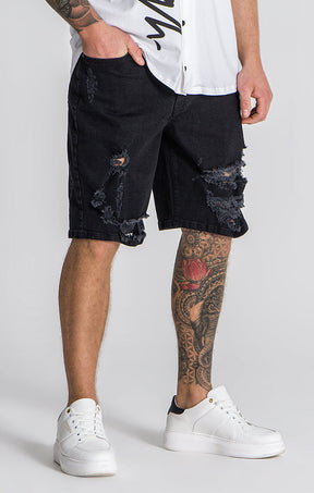 Black Refraction Denim Shorts