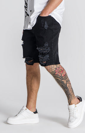 Black Refraction Denim Shorts