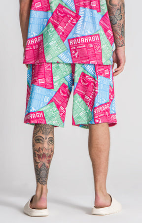 Multicolor IDGAF Print Shorts