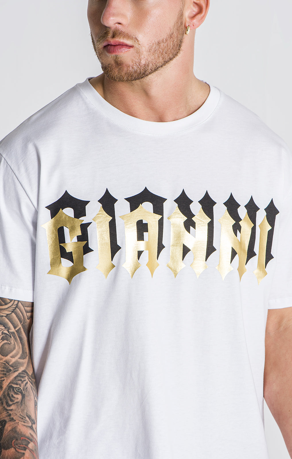 White Outline Gold Logo Tee