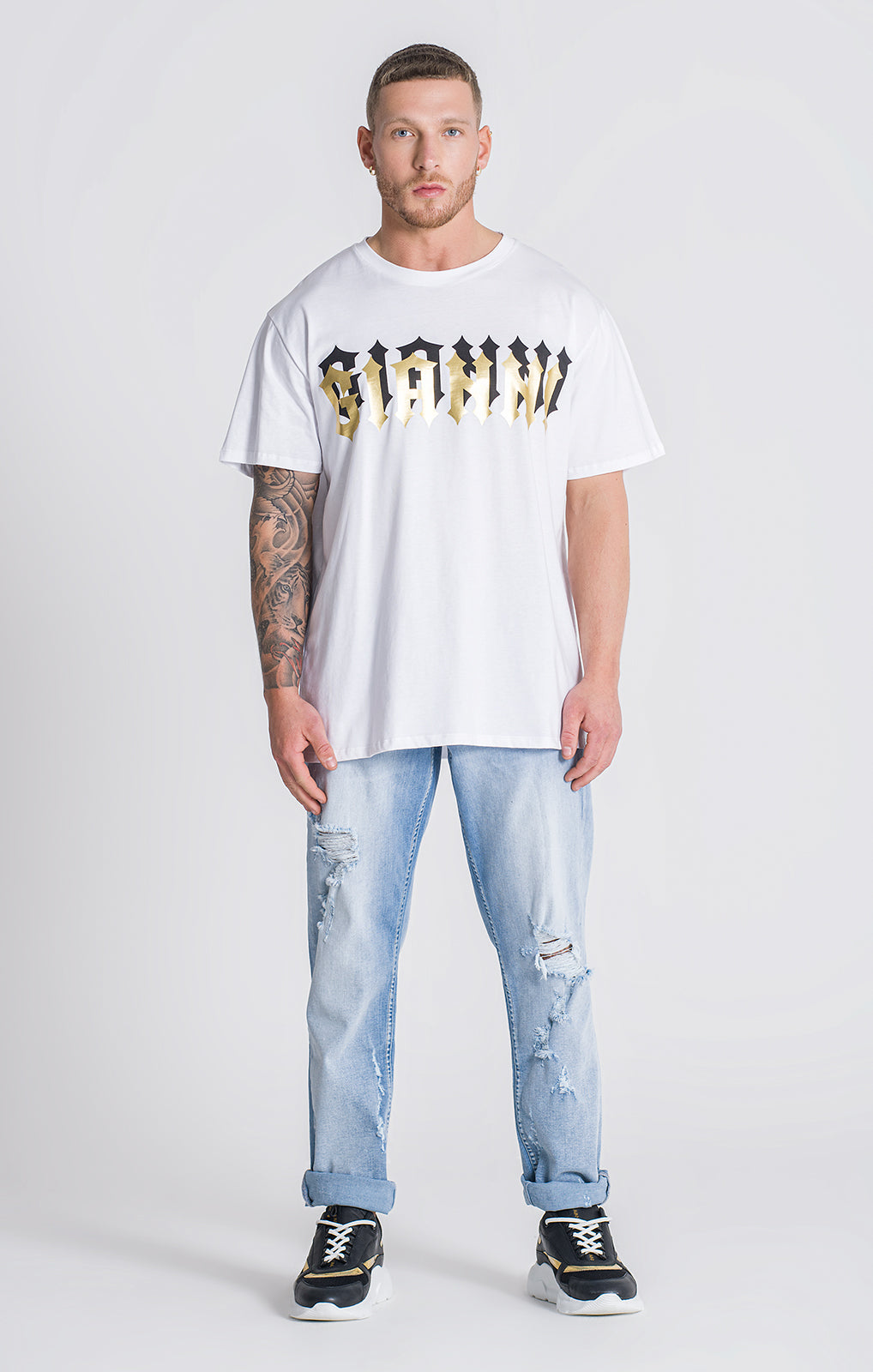 White Outline Gold Logo Tee