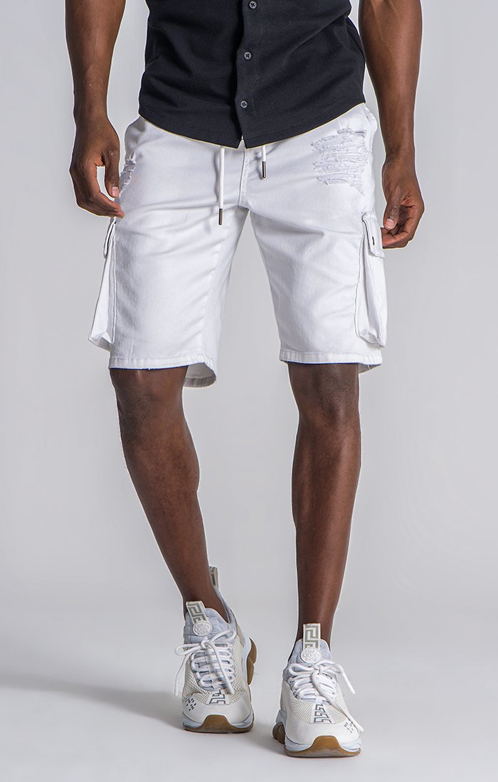 White Ripped Cargo Shorts